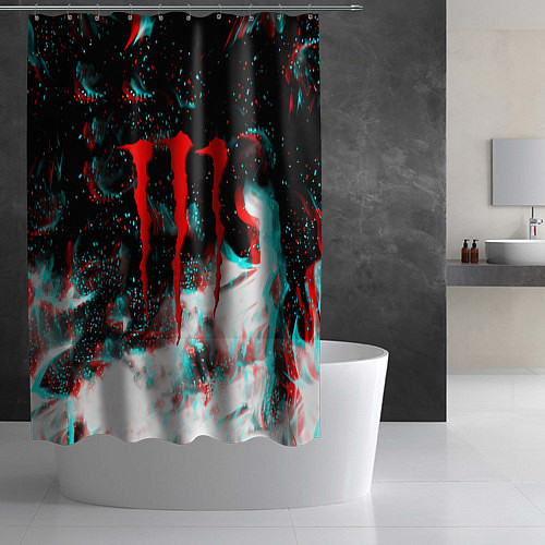 Шторка для ванной Monster energy огонь глитч / 3D-принт – фото 2