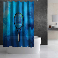 Шторка для душа Теннисная ракетка в синем дыму, цвет: 3D-принт — фото 2