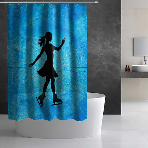 Шторка для ванной Фигуристка на синем / 3D-принт – фото 2
