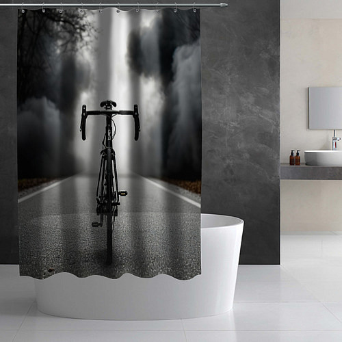 Шторка для ванной Шоссейный велосипед в черном дыму / 3D-принт – фото 2