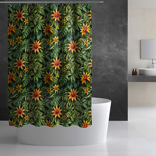 Шторка для ванной Тропическая листва паттерн / 3D-принт – фото 2