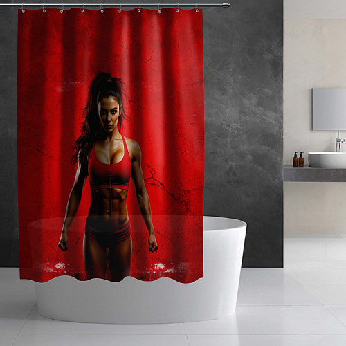 Шторка для ванной Фитоняшка в красном / 3D-принт – фото 2