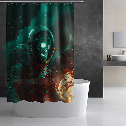 Шторка для ванной Неоновый череп в скафандре космонавта / 3D-принт – фото 2