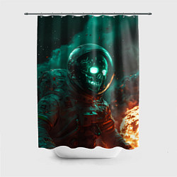 Шторка для душа Неоновый череп в скафандре космонавта, цвет: 3D-принт