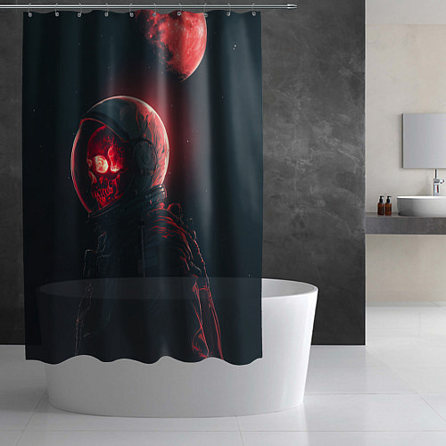 Шторка для ванной Череп космонавта в красном свете / 3D-принт – фото 2