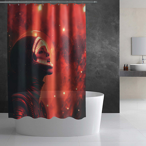 Шторка для ванной Девушка в космосе в костюме чужого / 3D-принт – фото 2