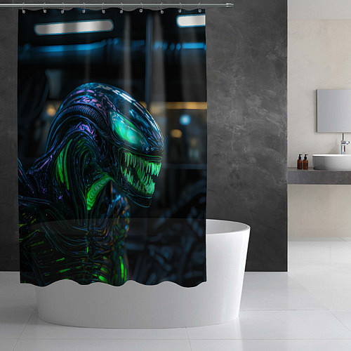 Шторка для ванной Чужой с зеленым неоном / 3D-принт – фото 2