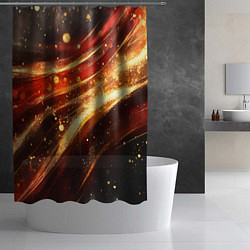 Шторка для душа Красно-золотая текстура на черном, цвет: 3D-принт — фото 2