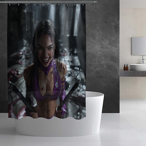Шторка для ванной Довольная Милина Мортал комбат / 3D-принт – фото 2