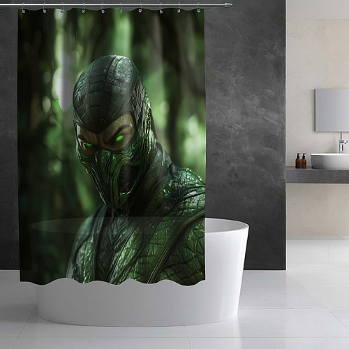 Шторка для ванной Рептилия в зеленой маске / 3D-принт – фото 2