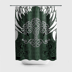 Шторка для душа Древние руны и древо жизни с крыльями, цвет: 3D-принт