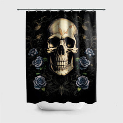 Шторка для душа Череп в розах, цвет: 3D-принт