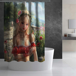 Шторка для душа Милая блондинка с цветами, цвет: 3D-принт — фото 2