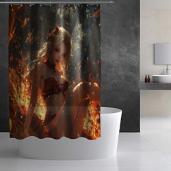 Шторка для душа Огненная аниме девушка, цвет: 3D-принт — фото 2