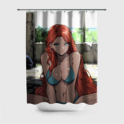 Шторка для душа Рыжая девушка с длинными волосами, цвет: 3D-принт