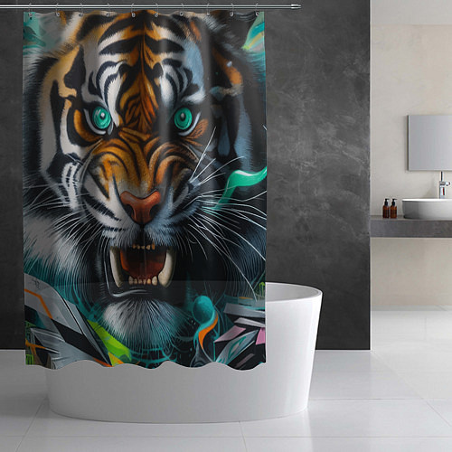 Шторка для ванной Морда свирепого тигра - нейроарт / 3D-принт – фото 2