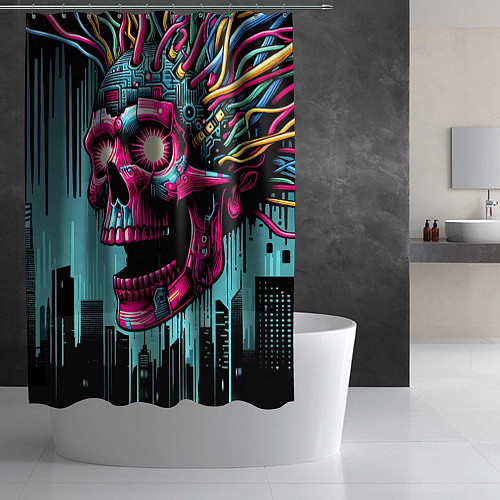 Шторка для ванной Cyber skull - ai art fantasy / 3D-принт – фото 2