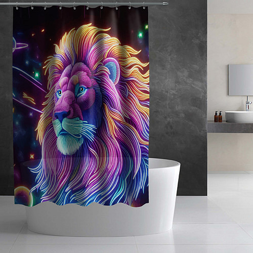 Шторка для ванной Космический неоновый лев - нейроарт фантазия / 3D-принт – фото 2