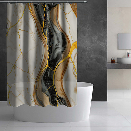 Шторка для ванной Золотистые прожилки в мраморе / 3D-принт – фото 2