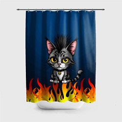 Шторка для душа Панк котенок, цвет: 3D-принт