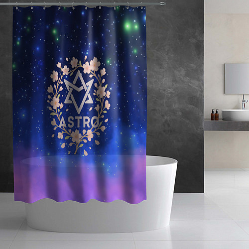 Шторка для ванной ASTRO нежный логотип с цветочками / 3D-принт – фото 2