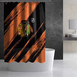 Шторка для душа Чикаго Блэкхокс - фон с оранжевыми потертостами, цвет: 3D-принт — фото 2