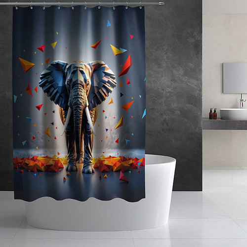 Шторка для ванной Геометрический слон и цветные полигоны / 3D-принт – фото 2