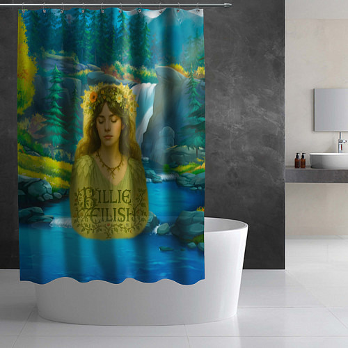 Шторка для ванной Билли Айлиш на фоне природы / 3D-принт – фото 2