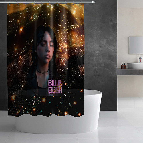 Шторка для ванной Билли Айлиш с блестками на фоне / 3D-принт – фото 2