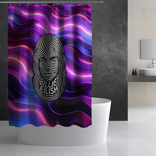 Шторка для ванной Портрет Билли Айлиш из линий / 3D-принт – фото 2