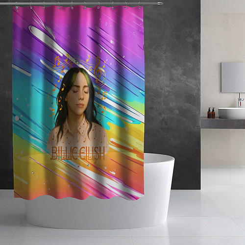 Шторка для ванной Билли Айлиш с нотами / 3D-принт – фото 2