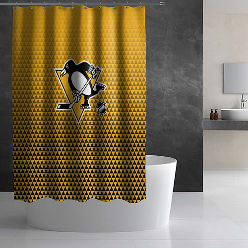 Шторка для ванной Питтсбург Пингвинз - черный и желтый / 3D-принт – фото 2