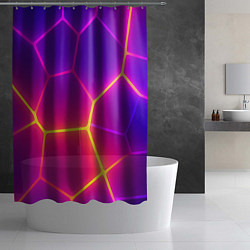 Шторка для душа Синие плиты с фиолетовым свечением, цвет: 3D-принт — фото 2