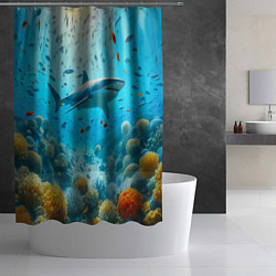 Шторка для душа Белая акула в коралловом рифе, цвет: 3D-принт — фото 2