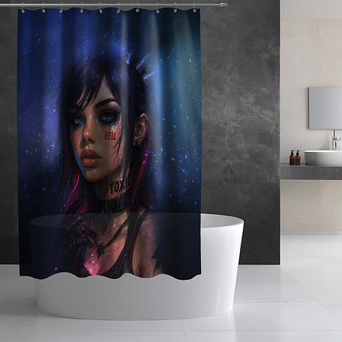 Шторка для ванной Девушка неформалка cosmic hell goth / 3D-принт – фото 2
