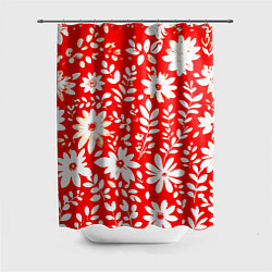 Шторка для душа Цветочный красно-белый, цвет: 3D-принт