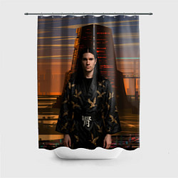 Шторка для душа Bones в халате с журавлями, цвет: 3D-принт