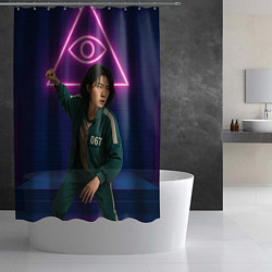 Шторка для душа Игрок 067 замахивается - Игра в кальмара, цвет: 3D-принт — фото 2