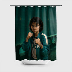 Шторка для душа Игра в кальмара - игрок 067 в стойке бойца, цвет: 3D-принт