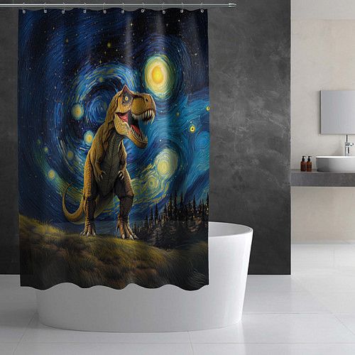 Шторка для ванной Звездная ночь - Тираннозавр / 3D-принт – фото 2