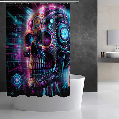 Шторка для ванной Neon cyber skull / 3D-принт – фото 2
