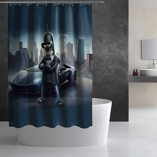 Шторка для ванной Крутой Бендер рядом с Ламборджини / 3D-принт – фото 2
