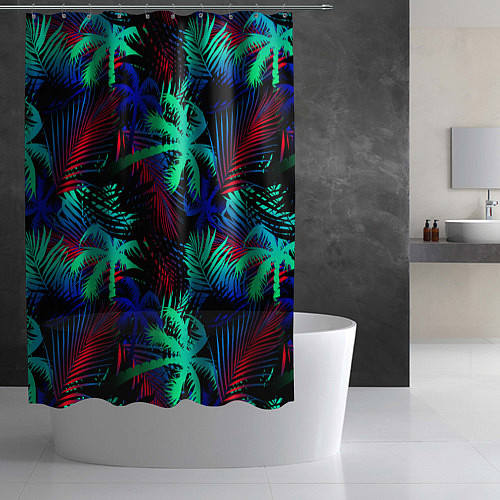 Шторка для ванной Palm neon black / 3D-принт – фото 2