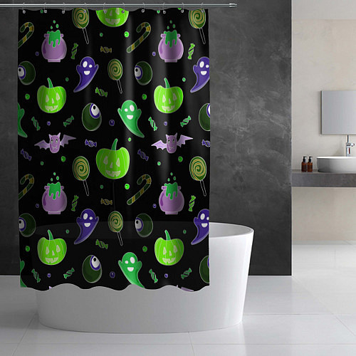 Шторка для ванной Halloween black pumpkin pattern / 3D-принт – фото 2