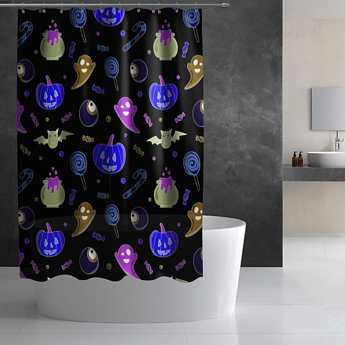 Шторка для ванной Halloween blue black pumpkin / 3D-принт – фото 2