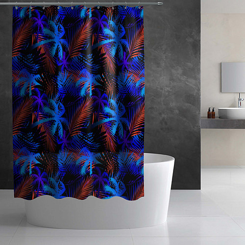 Шторка для ванной Palm light blue black / 3D-принт – фото 2
