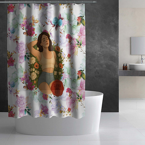 Шторка для ванной Lana Del Rey в полевых цветах / 3D-принт – фото 2