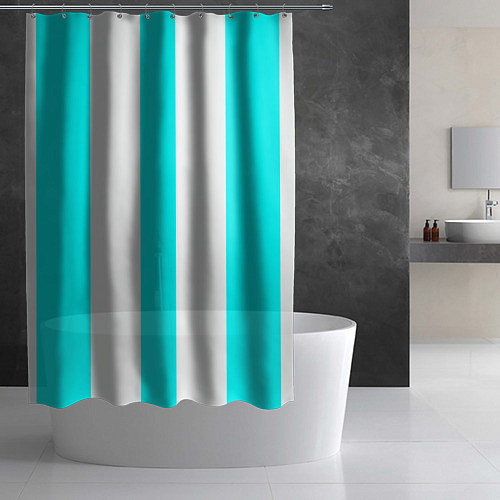 Шторка для ванной Color light blue white lines / 3D-принт – фото 2