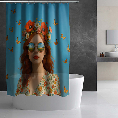 Шторка для ванной Девушка в очках / 3D-принт – фото 2