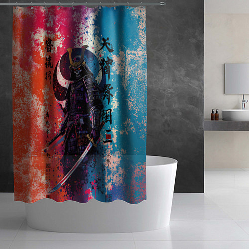 Шторка для ванной Призрачный самурай - краски / 3D-принт – фото 2